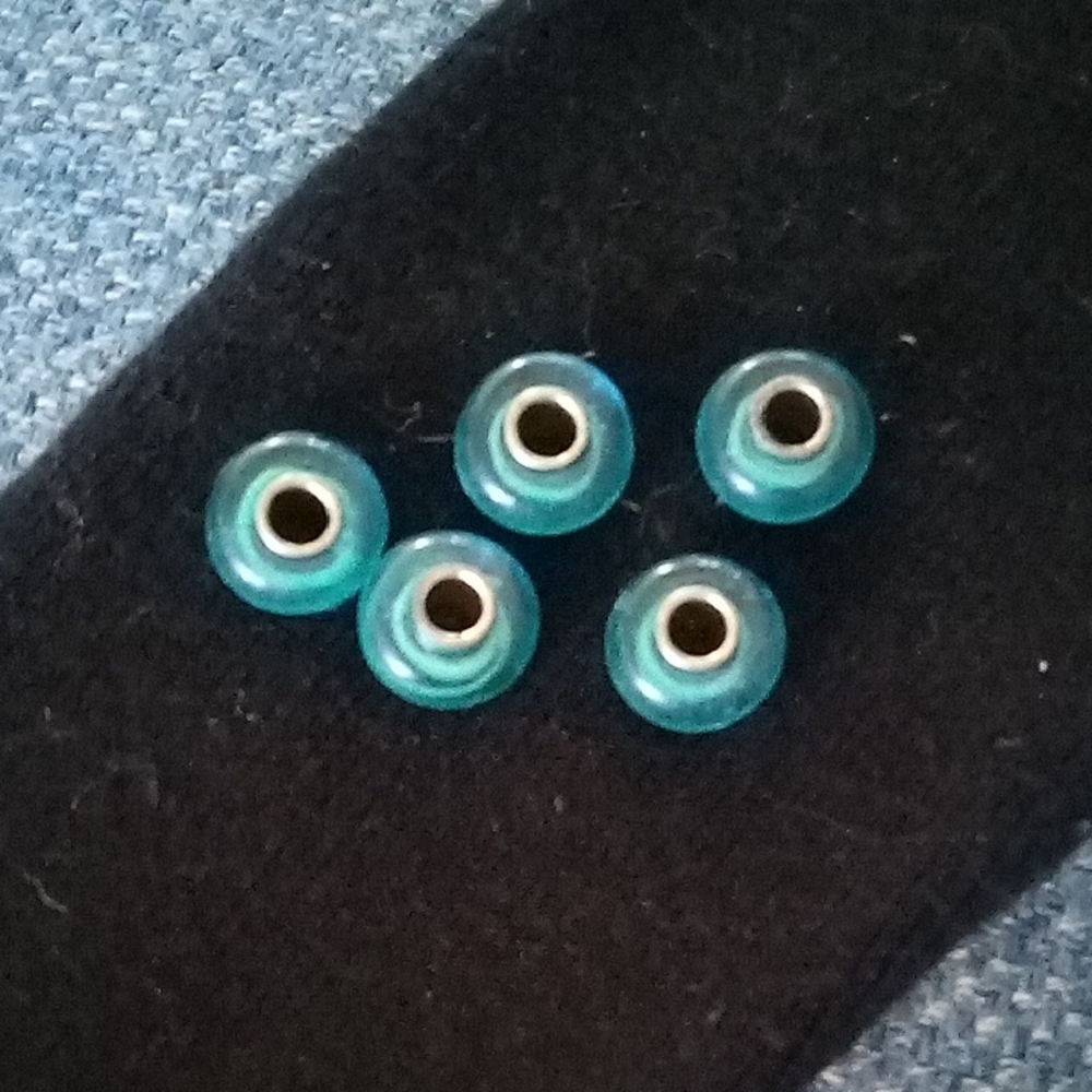 Teal Glass European Charm Beads - Set of 5